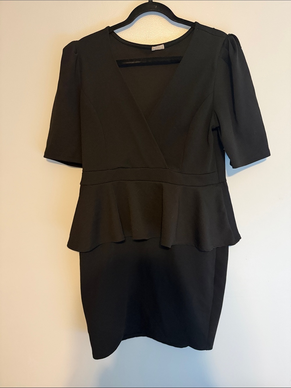 Classic Black V-Neck Peplum Mini Dress
